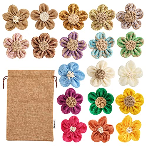 VGoodall 19 PCS Burlap Flowers Jute Flowers 4 Styles Natural Handmade Rustic Flower for Christmas Birthday Party Wedding Home Embellishment DIY Crafts