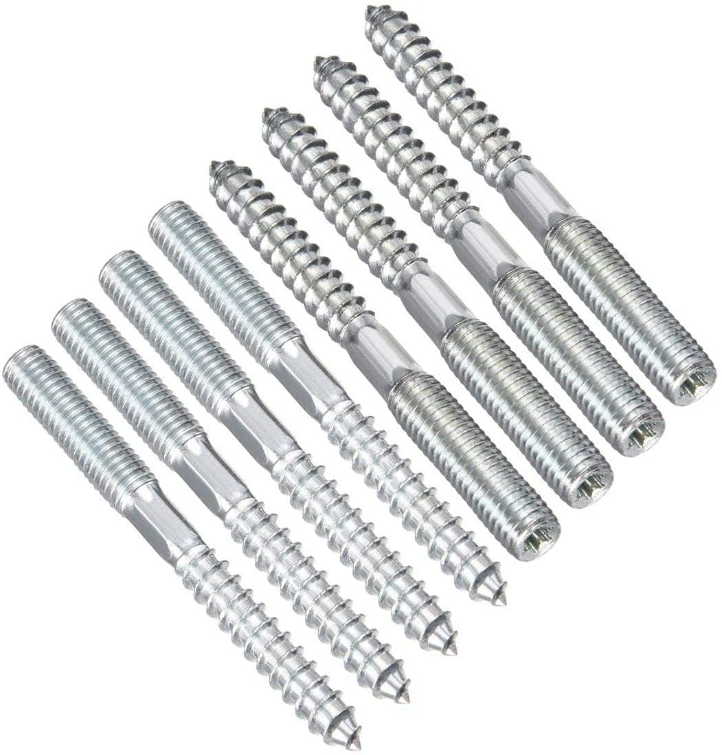 TOP-VIGOR 8Pcs Double Headed Bolts Dowels, M10*120mm Double Ended Screws, Metal Screw Dowels Hanger Bolts for Woodworking Connector Joining Furniture Legs Professional Carpenters DIY