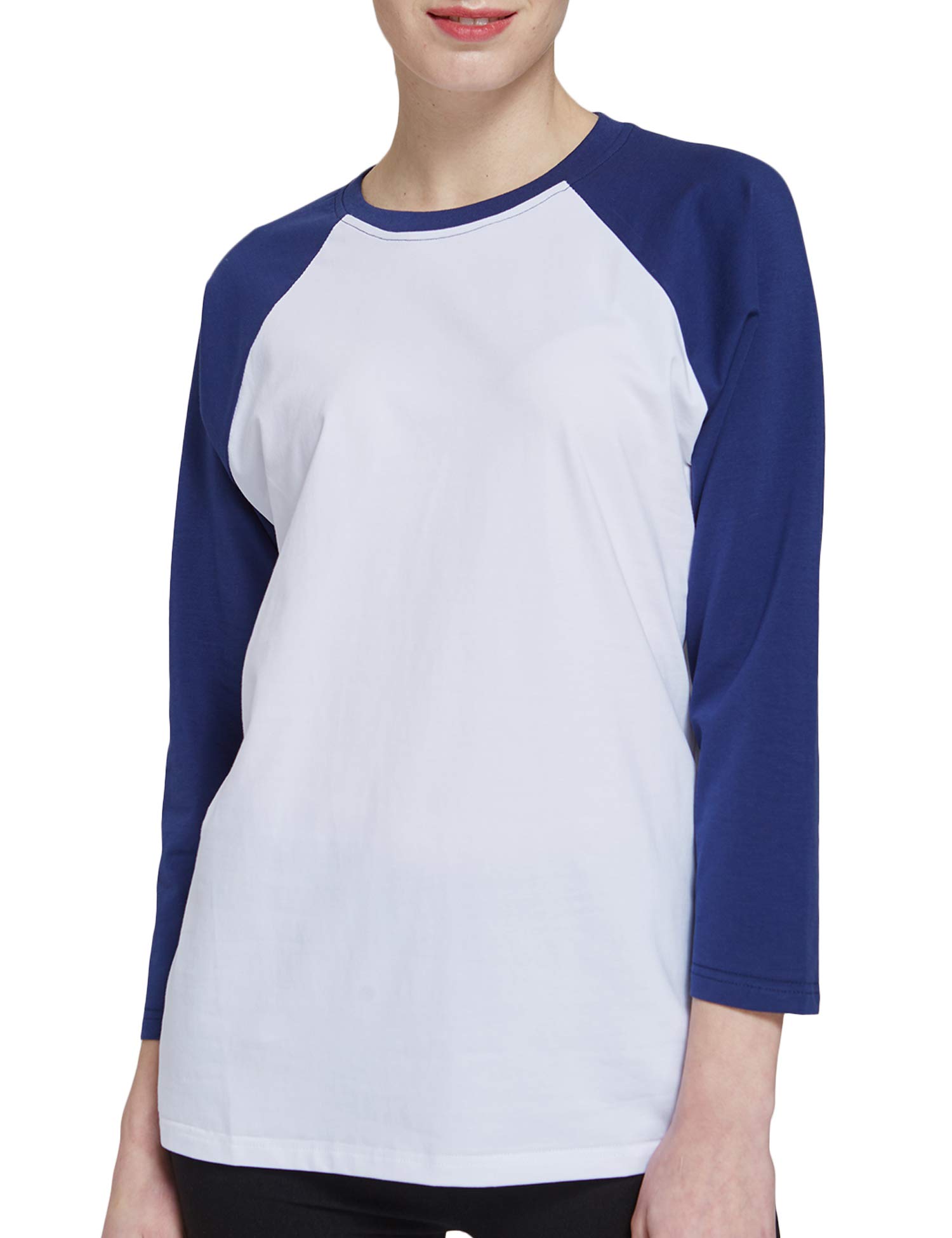Suntasty Damen Langarmshirt 3/4 Ärmel Shirt mit Rundhals-Ausschnitt in verschiedenen Farben (SS001W/White and Blues)