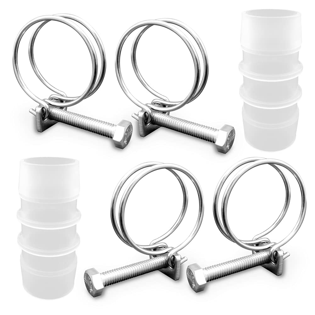 ZANPOON 4 Pcs Double Wire Hose Clips with 2 Pcs Inline Pond Hose Connector Jointer, Adjustable 304 Stainless Steel Hose Clamps, Suitable for Home and Industry (25 mm/ 1 inch)