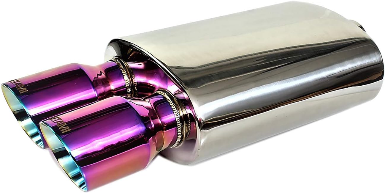 2.5 inch inlet NETAMI NT-1031 Performance Muffler Stainless Steel with Dual Double Wall 3-1/2" Tip Chameleon Color