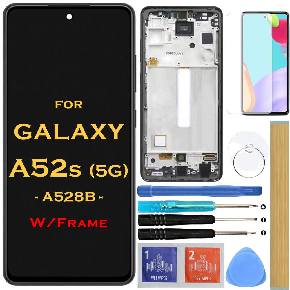 Photo 1 of HLTECH Screen Replacement LCD Display Touch Digitizer Assembly for Samsung Galaxy A52S 5G A528 A528B SM-A528B 6.5"(Black with Frame)