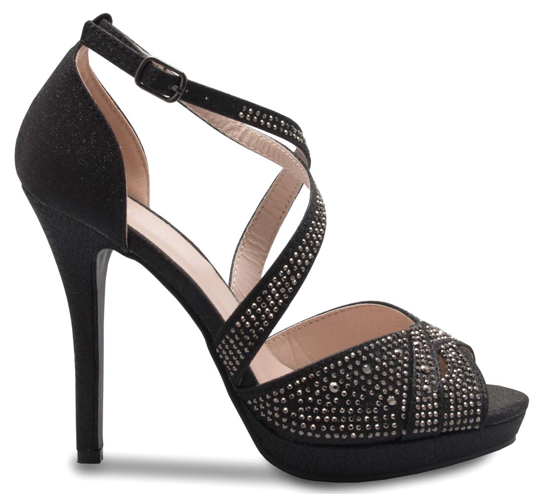 Olivia K Womens Sexy Rhinestoned Cross Strap Heeled Sandals - Dress, Formal, Party Comfort - Image 3