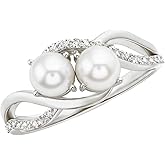 FYBIOD Round Pearl Engagement Rings for Women 10K 14K 18K Gold Natural Pearl Promise Wedding Anniversary Ring for Her Size 4-15