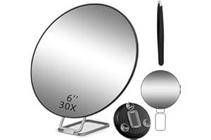 JADAZROR Large 30X Magnifying Mirror 6inch Makeup Magnifying Mirror with Suction Cups, Handheld 30x Magnifying Mirror & Tweezers, High Magnification 30x Travel Magnifed Kit Makeup Mirror with 30X Magnification