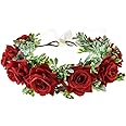 Vividsun Women Flower Crown Floral Headpiece Festival Wedding Hair Wreath Floral Crown (Red)