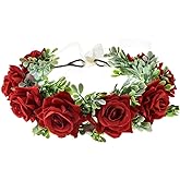 Vividsun Women Flower Crown Floral Headpiece Festival Wedding Hair Wreath Floral Crown (Red)