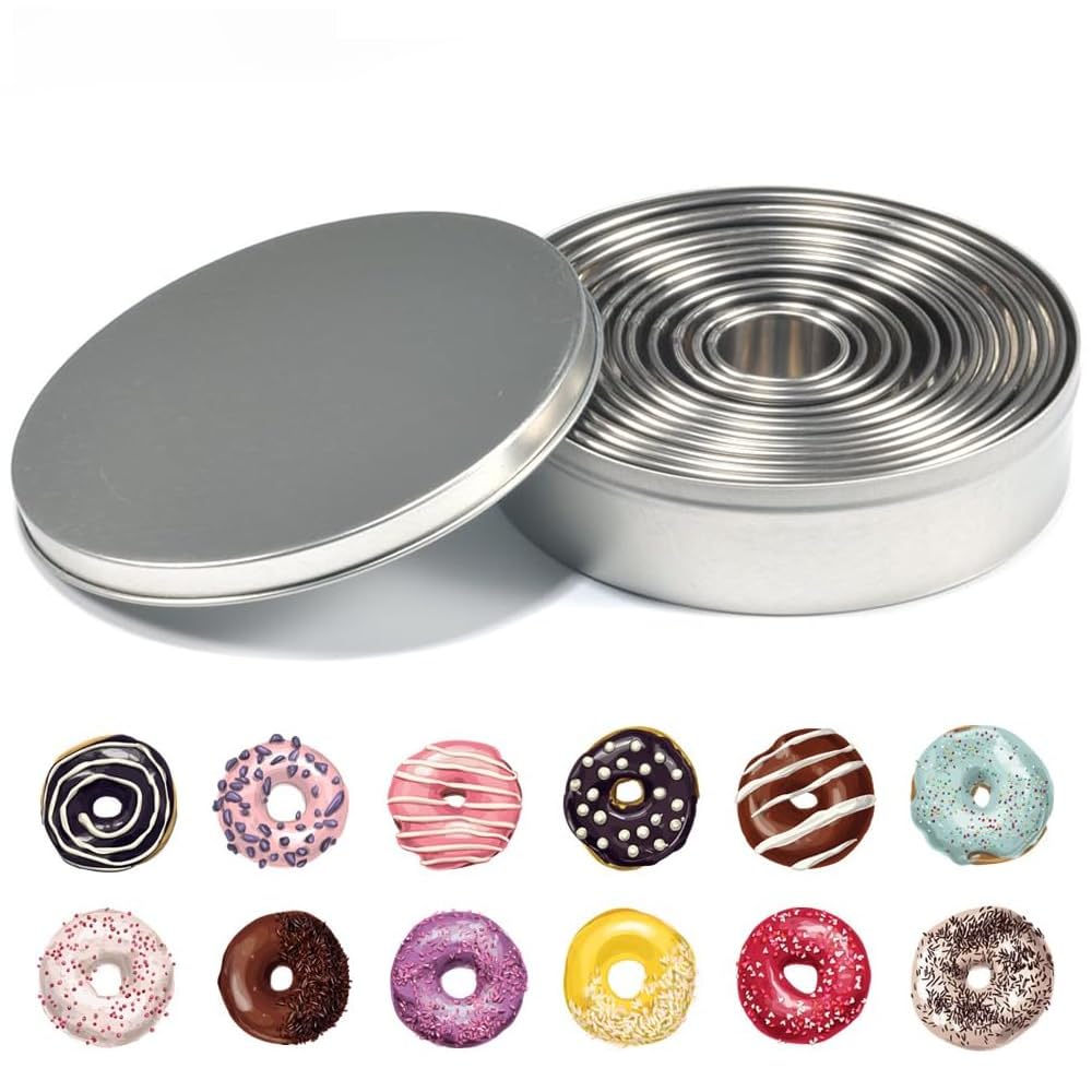 Honiwu 12PCS Donut Pastry Cutter Set, Cookie Doughnut Cutter, Stainless Steel Ring Cutters for Baking, for Pastry Donut Fondant Baking DIY Cake, (Honiwua9p1fcyt3u)