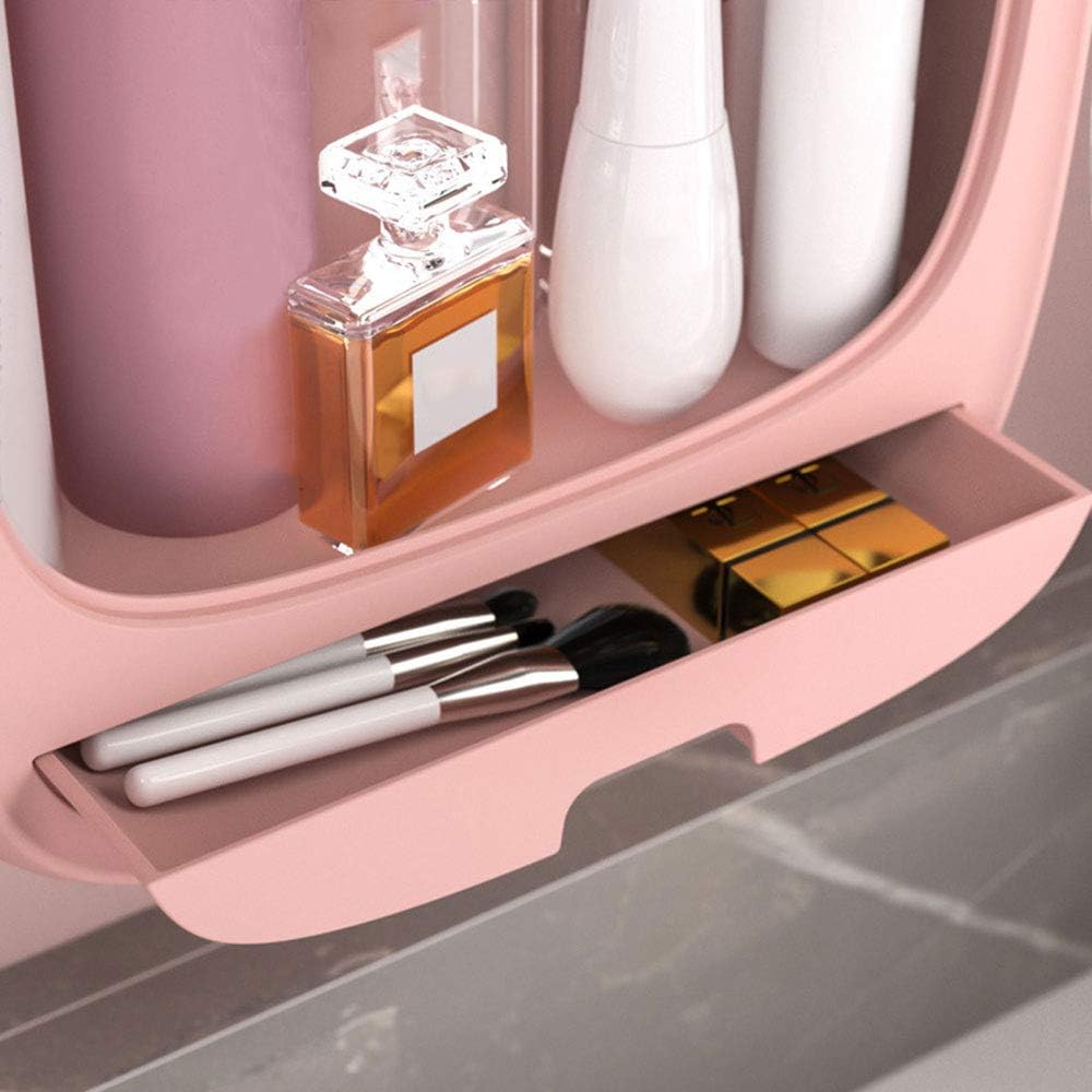 Cosmetic Organizer for Bathroom,No Drilling Wall Mount Makeup Organizer,Dustproof & Waterproof Cosmetics Display Cases,Makeup Storage Box (Pink): Home Improvement