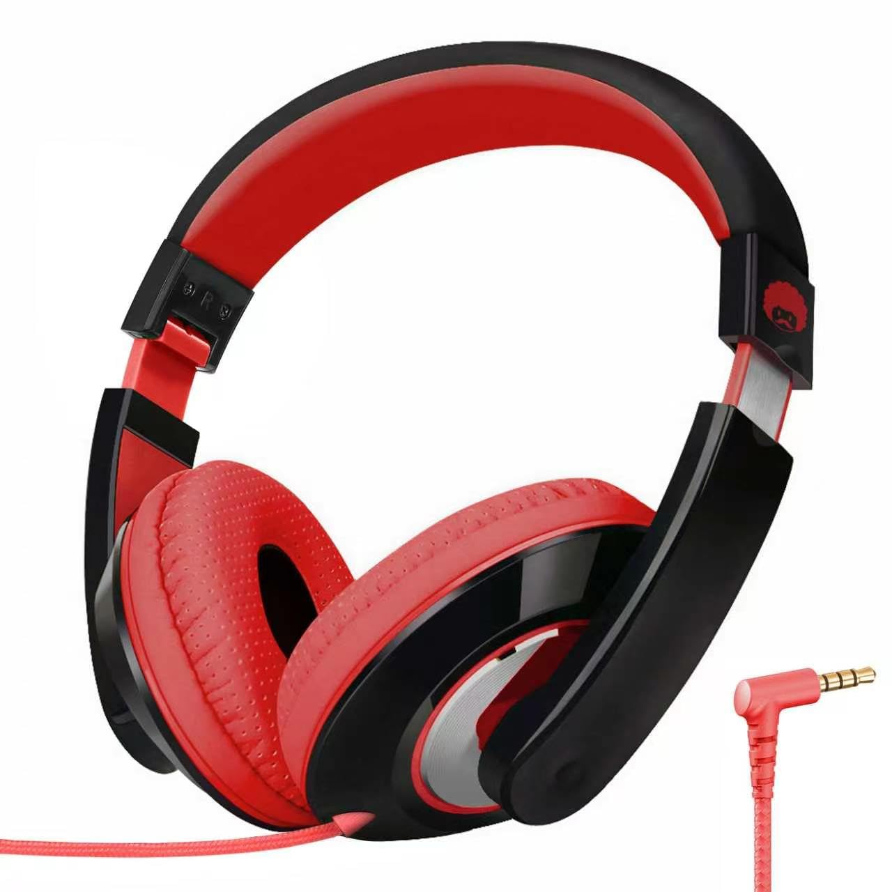 Rockpapa Comfort Kids Headphones, Over Ear Wired, Adjustable Headband, Stereo Sound, For Kids Girls Teens Adults (Black Red)