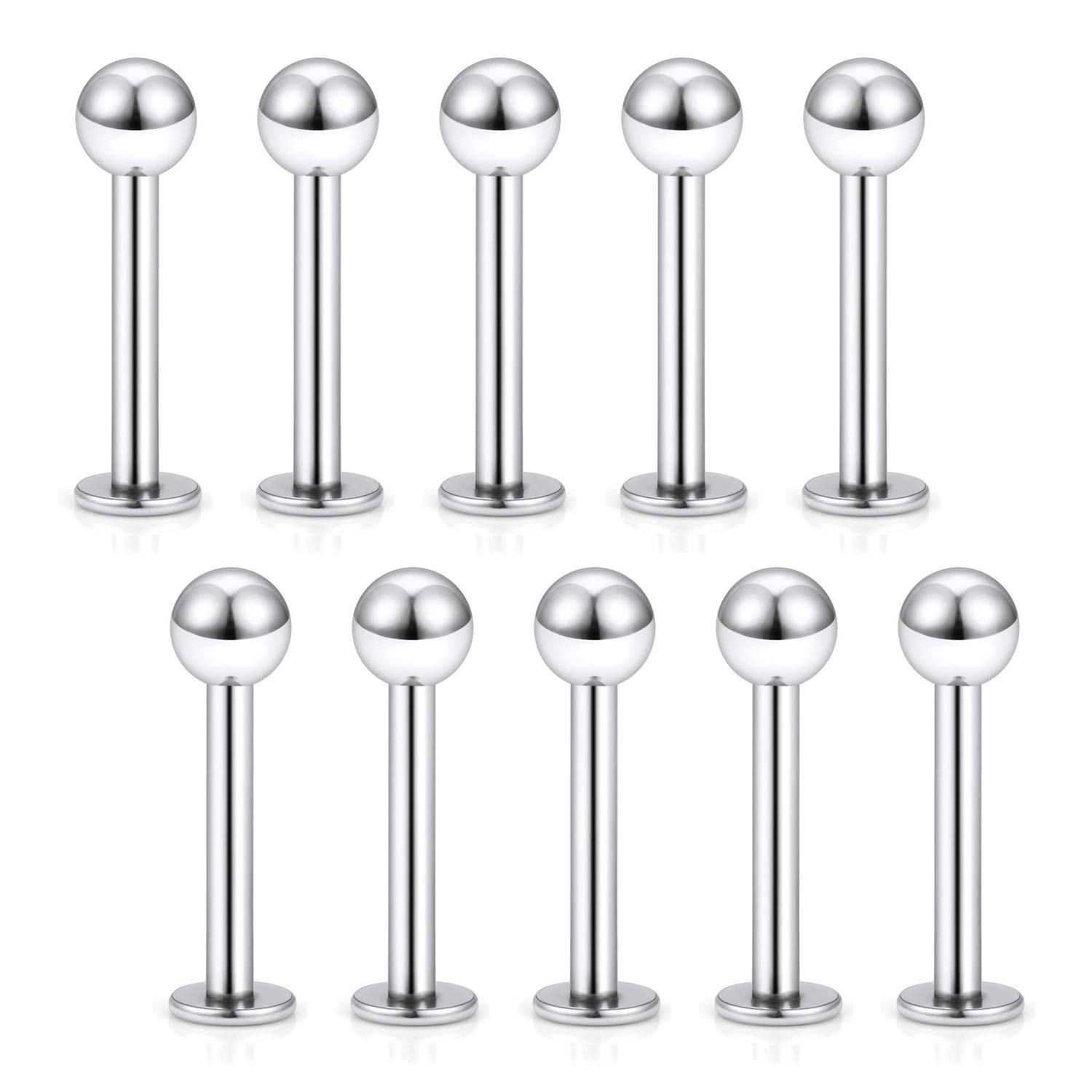 Briana Williams 10pcs Stainless Steel Lip Rings 14G Labret Tongue Nose Studs Helix Earring Piercing 8-19mm Bars Available