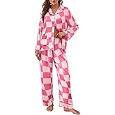 Brosloth Womens Silk Pajamas Button Up Pajama Soft Long Sleeve Satin Printed Loungewear Set
