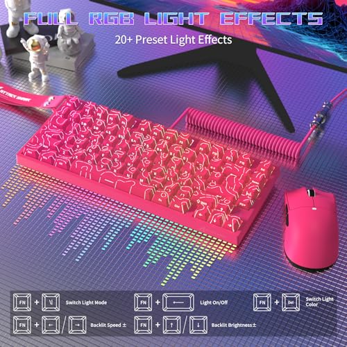 ATTACK SHARK R82 Wired 75% Gaming Keyboard, Magnetic Switches, 8K Hz, Ultra Precision 0.005 mm RT, RGB Backlighting, QWERTY, Sound Absorption, Includes C01ULTRA LED Cable (Contour Pink)