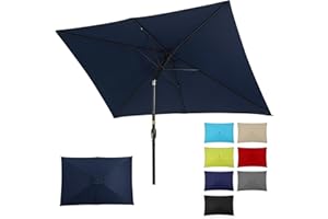 FansaFurn Patio Umbrella Striped Outdoor Table Market Umbrella with Push Button Tilt and Crank Sturdy Aluminum Ribs for Deck, Lawn, Pool& Backyard