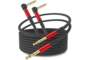 ALLEASA 1/4 Inch Cable TRS Guitar Cable 10 ft 2-Pack, Instrument Cable Guitar AMP Cord Straight to Right Angle 6.35mm Male to