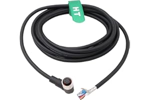 HangTon M12 A Code 8 Pin Female Right Angle Shielded Cable to Open Wire 24awg for Actuator Sensor Signal Industrial Controls Automation, Device Network DeviceNet, CANopen, IO Link, Profibus 3m