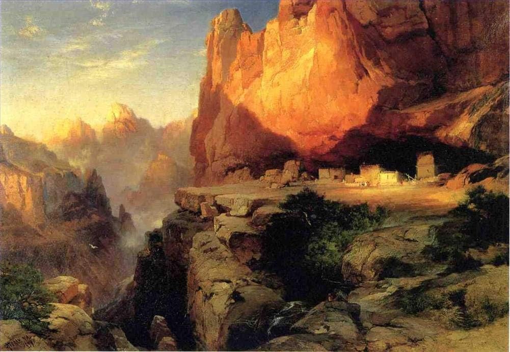 Paintings - $80-$1500 Hand Painted by Art Academies' Teachers - 23 Moran Paintings - Cliff Dwellers American landscape mountains Thomas Moran LEMN1 - Famous Oil Painting on Canvas -Size02