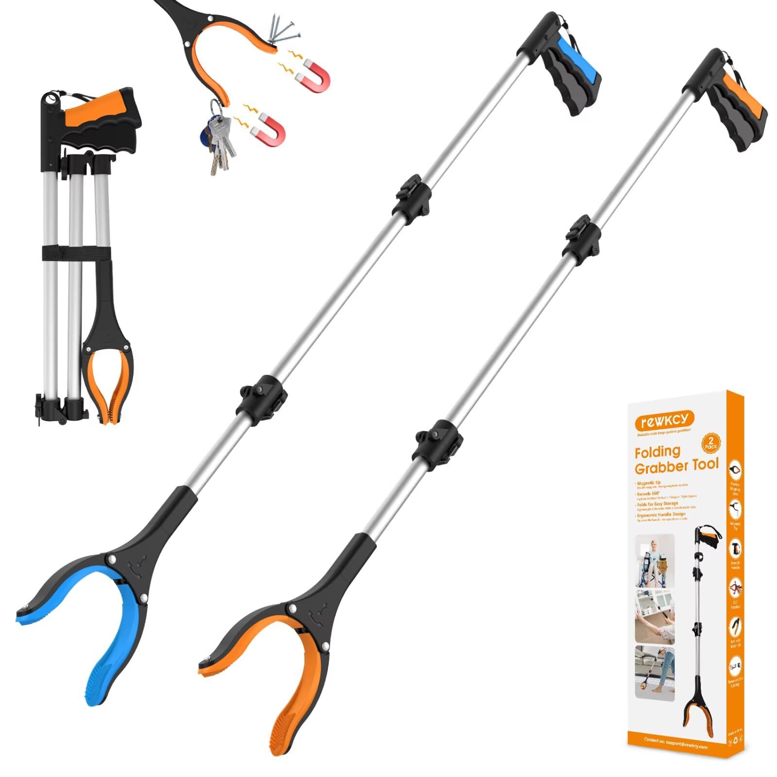 Photo 1 of 2-Pack 43" Extra Long Grabber Reacher Tool, Foldable Reacher Grabber Pickup Tool with 360° Rotating Jaw + Magnets, 4" Wide Claw Opening Trash Picker Upper Grabber, Grabbers for Seniors Heavy Duty
