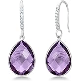 Gem Stone King 13.00 Cttw Purple Amethyst Earrings In 925 Sterling Silver | Gemstone Birthstone | Pear Shape 16X12MM | Drop Dangle Teardrop Earrings For Women