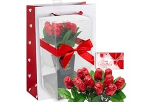 MEET NOVELTY Chocolate Flower Bouquet | One Dozen Red Sweetheart Roses | Individually Wrapped in Foils Belgian Milk Chocolate | Valentine Day Gift Bag | Her Wife Girlfriend (LOVE)