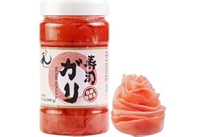 YUHO Pickled Sushi Ginger, Japanese Pink Gari Sushi Ginger Fat Free, Sugar Free, Kosher, BRC, No MSG, Low cal 12 oz