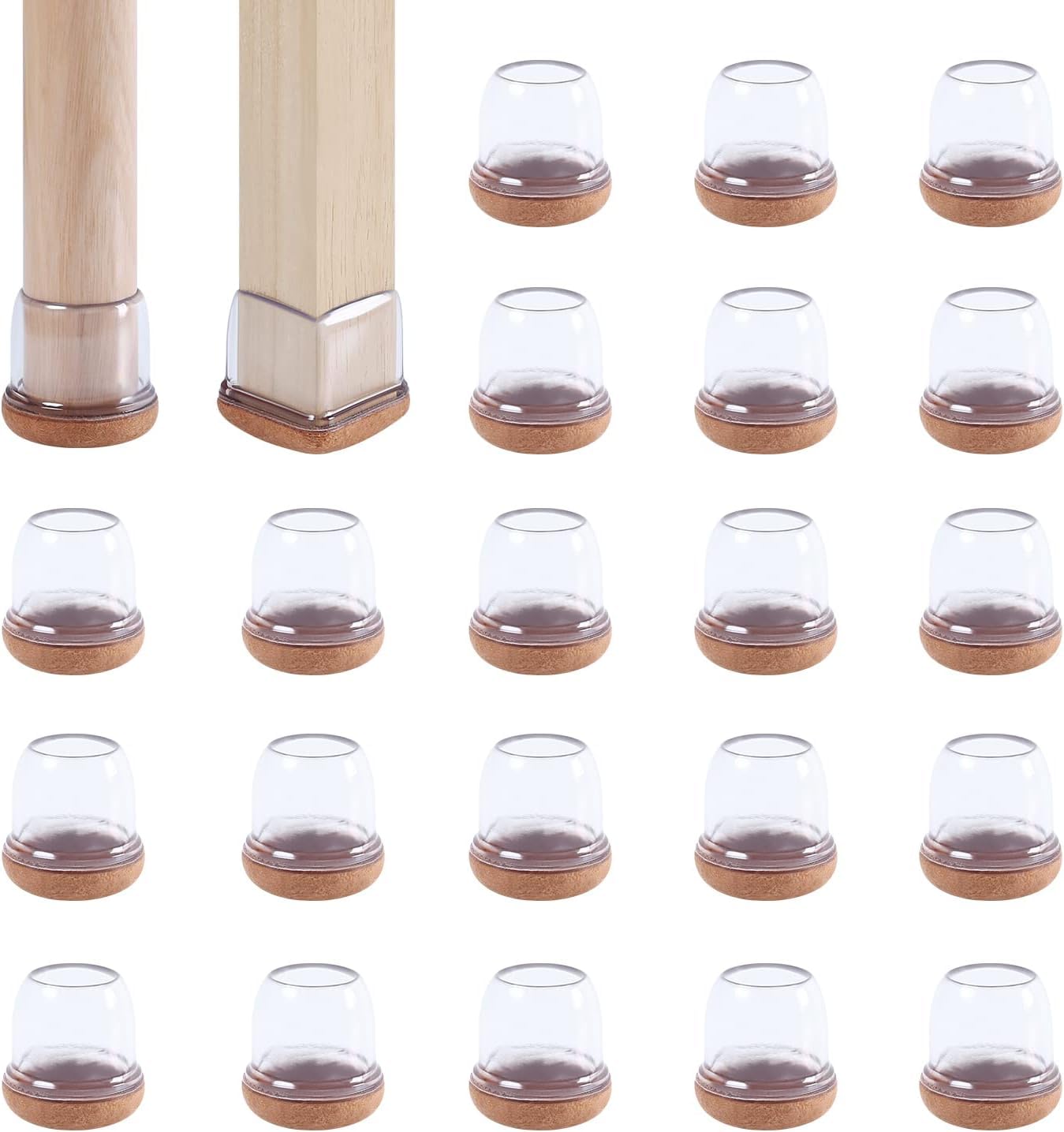 RCHYFEED 24Pcs Silicone Chair Leg Protectors, Transparent Felt Pads for Hardwood Floors, Furniture Sliders Table Leg Cover