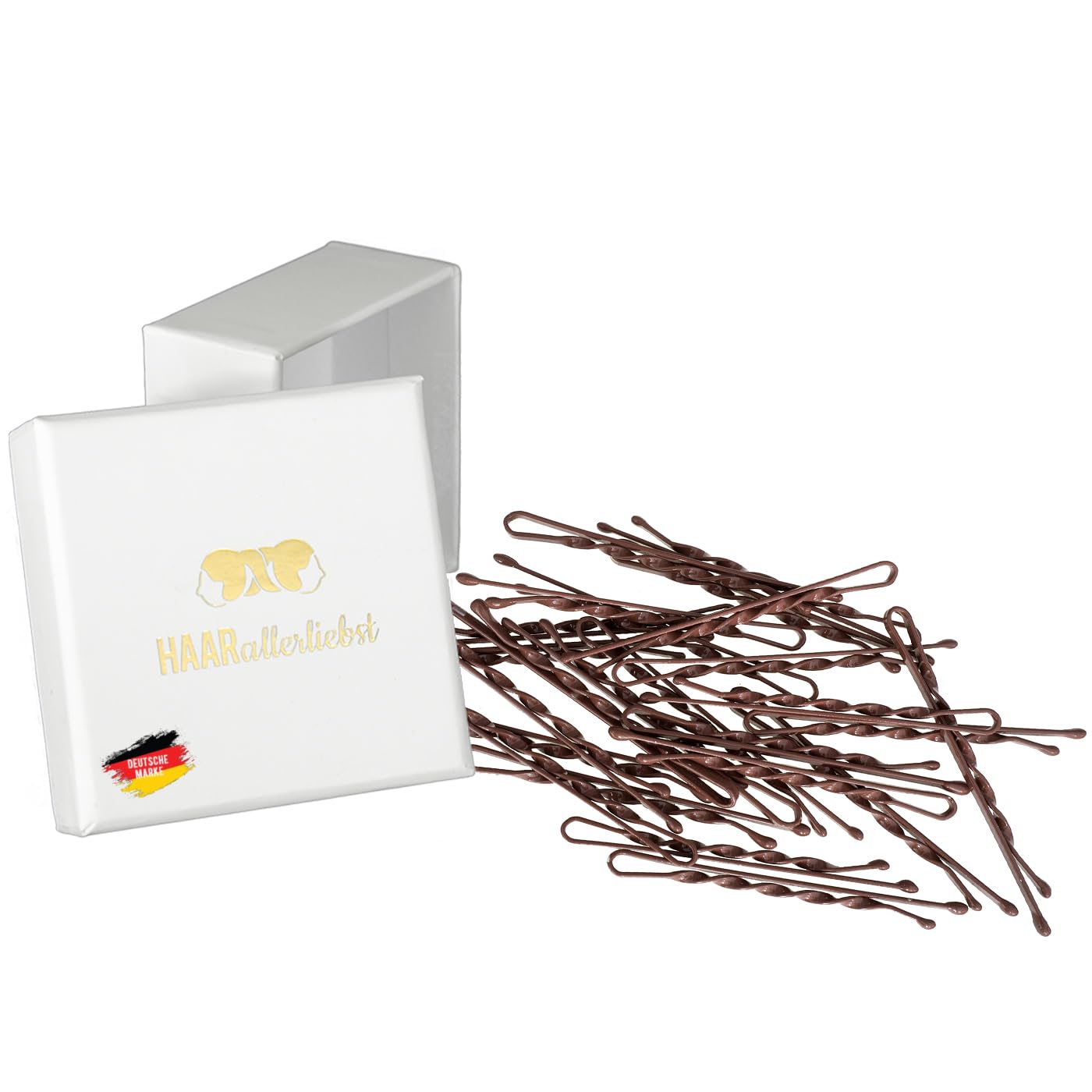 HAARallerliebst Twisted Hair Clips (Pack of 24 | Brown | 5 cm) Ultra Hold with Box for Storage (Box Colour: White)