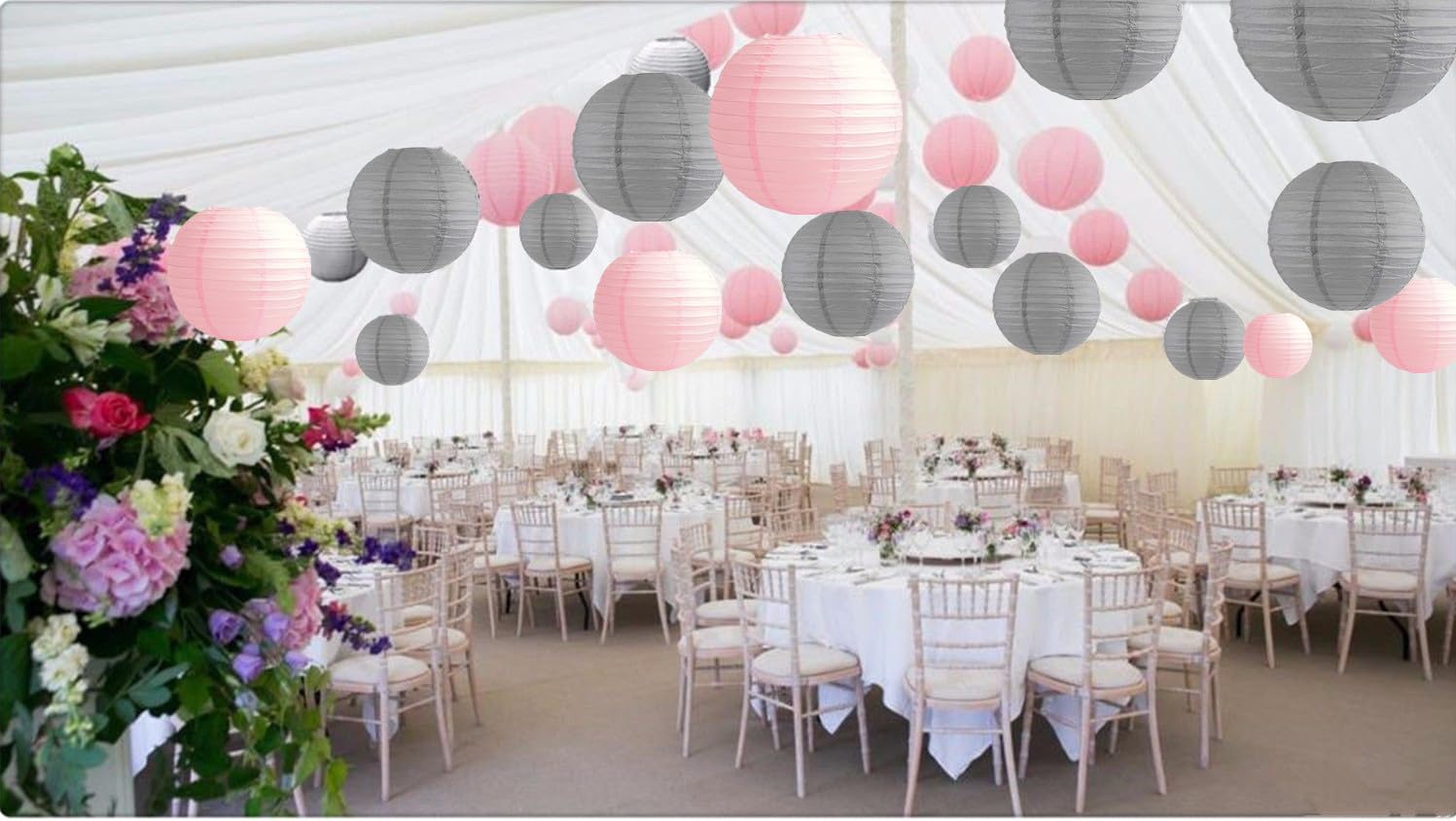 A Liittle Tree -Mixed Paper Lanterns Light Pink Grey 12(4x8"+4x10" +4x12")