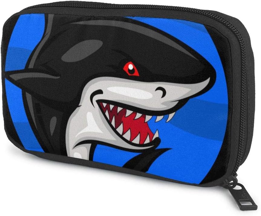 Angry Shark Cartoon Travel Storage Bag Electronics USB Charger Case Data Cable Organizer,for Cable, Charger, Phone, Power Bank,Hard Drive,Earphone