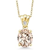 Gem Stone King 3.24 Ct Oval Peach Morganite White Topaz 18K Yellow Gold Plated Silver Pendant