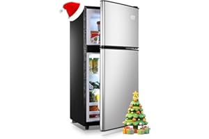 KRIB BLING 3.5Cu.Ft Compact Refrigerator Mini Fridge with Freezer, Small Refrigerator with 2 Door, 7 Level Thermostat Removable Shelves for Kitchen, Dorm, Apartment, Bar, Office Silver