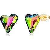 Fashion Austrian Crystal Heart Stud Earrings for Women 14K Gold Plated Hypoallergenic Formal Jewelry Gift