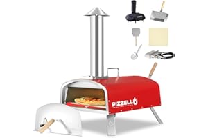 PIZZELLO 16" Outdoor Pizza Oven Propane & Wood Fired Stainless Steel Pizza Grill with Gas Burner, Wood Tray Pizza Stone, Pizza Peel, Carry Bag (Red)