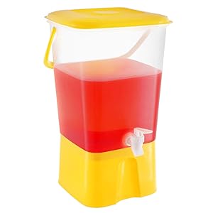 Plastic Party Beverage Dispenser with Stand & Spout, 2.11 Gallon (8L.) Cold Drink, Lemonade, Iced Tea, Juice Unbreakable Server Jar, BPA Free, Yellow