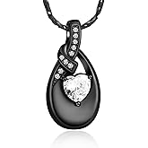 AIWENXI Teardrop Urn Necklace for Ashes Birthstone Heart Memorial Jewelry Stainless Steel Cremation Pendant for Women Men Keepsake Gift