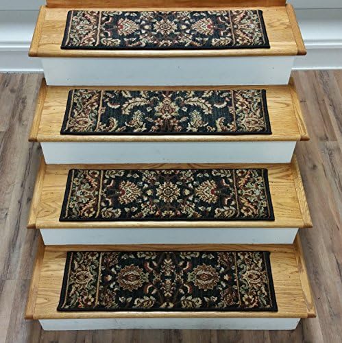 149883 - Rug Depot Traditional Oriental Carpet Stair Treads - Set of 15 Treads 29" x 9" - Charcoal Black Background - 100% Polypropylene -Very at 1.5 Million Points - Loloi Stanley ST-04