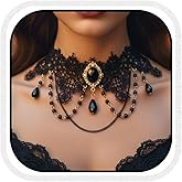 Banatra Gothic Choker Necklaces Black Lace Necklace Rhinestone Halloween Necklace Chain for Women