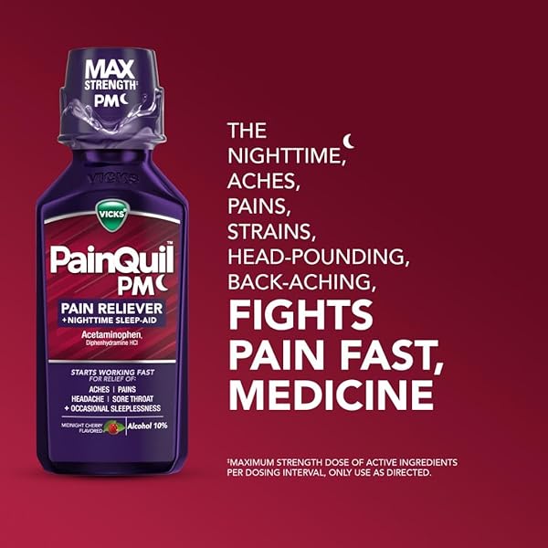 VICKS PAINQUIL PAIN RELIEF ACETAMINOPHEN 1000MG MAX STRENGTH ADULT PAIN RELIEVER LIQUID 12OZ, BACKACHE HEADACHE RELIEF, 1 NIGHTTIME PAIN RELIEVER + SLEEP AID