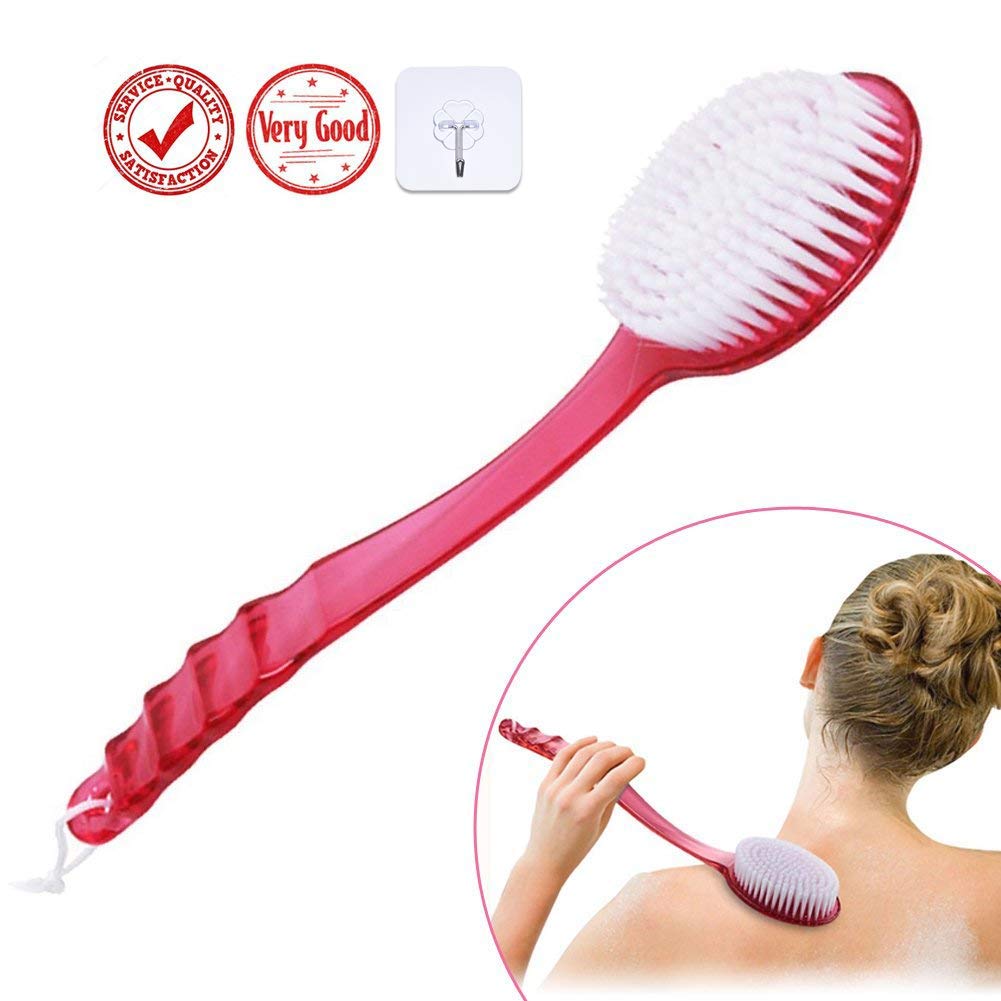Bath Back Brush Skin Massage Body Shower Brush with Long Handle (Red