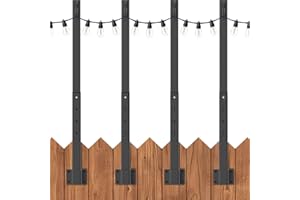 SINLEY 2.8Ft String Light Poles 4 Pack,Light Poles for Outside Lights,Outdoor with Fence Brackets Hanging Lights,Metal Stand Deck Patio Backyard
