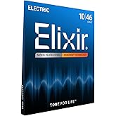Elixir Electric Guitar Strings Nickel Plated Steel NANOWEB, 6-String, 10-46 | Light 10-46, Nickel Plated Steel with NANOWEB Technology, Longest-Lasting Bright Tone with Comfortable Feel