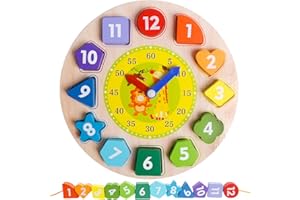 Skrtuan Wooden Sorting Clock Toy for Toddlers 3-5 Years Old, Montessori Shape Color & Animal Puzzle, Educational Learning Gift for Teaching Time, Numbers, and Fine Motor Skills