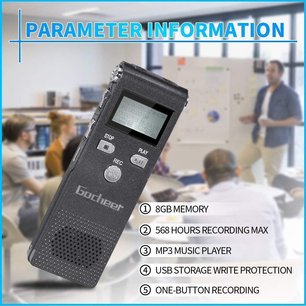 Gocheer 8gb mini monodeal registratore vocale portatile digitale professionale ricaricabile with MP3