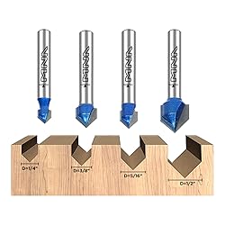 MNA 90° V Groove Router Bit 4 Pcs Set, 1/4 Inch