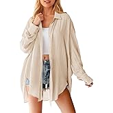 Saodimallsu Womens Oversized Button Down Shirts Long Sleeve Irregular Hem Blouse Tops