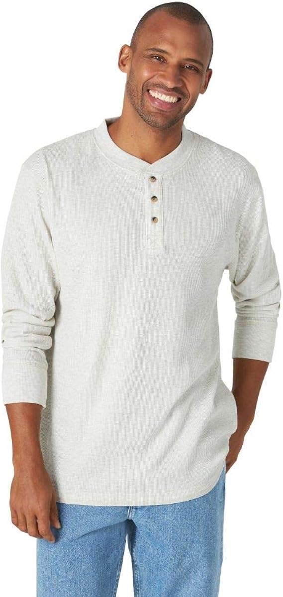 Wrangler Authentics Men's Long Sleeve Waffle Henley, Oatmeal Heather, XXLarge Amazon.co.uk