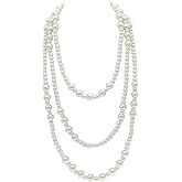 JNF 1920s Pearl Necklace for Women Long Chunky Big Pearl Strands Flapper Beaded Necklaces Imitation Faux Pearls Gatsby Vintage Costume Jewelry 80'' Long