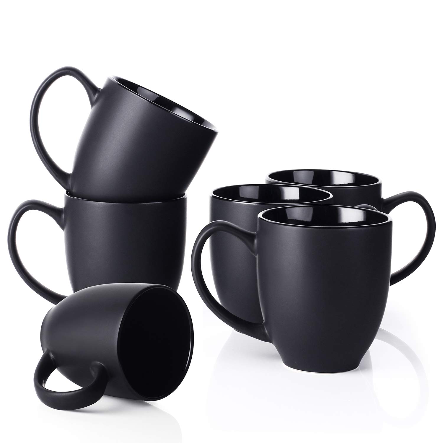 DOWAN Coffee Mug Set, 16 OZ Coffee Mug Set of 6, Coffee Mugs with Large Handles for Men, Women, Ceramic Mug for Coffee Tea Cocoa, Easy to Clean & Hold, for Morning Coffee, Birthday, Party, Matte Black