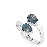 LUSTRE AND LIGHT Natural Raw/Rough Labradorite 2 Stone Size Adjustable Stackable Twister Ring for Women in Sterling Silver, November Birthstone Jewelry Gifts for Her (Bezel-Set)