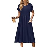 Zeagoo Women Summer Short Sleeve Midi Dress with Pockets Casual Aline Flowy Tshirt Dress Floral Vocation Beach Sundress